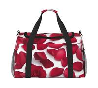 Bolsa de equipaje de viaje, plegable, impermeable, ligera, con estampado de pétalos de rosas rojas, con correa para el hombro