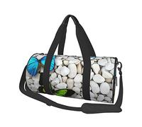 Bolsa de equipaje de viaje redonda de gran capacidad, adecuada para ejercicio, viajes, muchas actividades al aire libre, mariposa azul, mariposa verde y piedra, talla única, Mariposa azul, mariposa