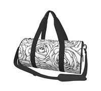 Bolsa de equipaje de viaje redonda de gran capacidad con la bandera estadounidense de la independencia del 4 de julio, adecuada para ejercicio, viajes, muchas actividades al aire libre, negro, blanco, (Black White Rose), Talla única