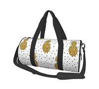 Bolsa de equipaje de viaje redonda de gran capacidad con la bandera estadounidense de la independencia del 4 de julio, adecuada para ejercicio, viajes, muchas actividades al aire libre, Piñas con purpurina dorada., Talla única