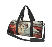 Bolsa de equipaje de viaje redonda de gran capacidad con plumas de pavo real, adecuada para ejercicio, viajes, muchas actividades al aire libre, mármol mezclado marrón, talla única, Mármol marrón