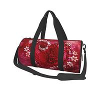 Bolsa de equipaje de viaje redonda de gran capacidad con plumas dibujadas a mano coloridas en color blanco, adecuada para ejercicio, viajes, muchas actividades al aire libre, corazón romántico, talla