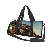 Bolsa de equipaje redonda de gran capacidad con notas musicales, color negro y blanco, adecuada para ejercicio, viajes, muchas actividades al aire libre, Tren y ferrocarril, Talla única