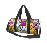 Bolsa de equipaje redonda de gran capacidad con plumas de pavo real, adecuada para ejercicio, viajes, muchas actividades al aire libre, Dibujos animados lindos flores, Talla única