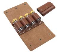 Bolsa de especias de piel sintética para camping, estuche portátil para condimentos con 4 botellas de vidrio, ideal para barbacoas al aire libre, viajes y picnics