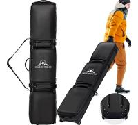 Bolsa de esquí de doble rodamiento, acolchada, impermeable, con ruedas, para viajes aéreos, bolsa de esquí con ruedas para snowboard o esquís, se adapta a botas de esquí, Black, 155cm, Bolsa de esquí