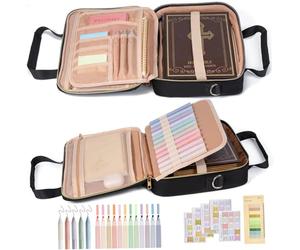 Bolsa de estudio bíblico: juego completo que incluye estuche de transporte, resaltadores, pestañas y bolígrafos de gel, negro