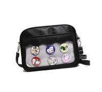 Bolsa de exhibición de pines transparente estilo japonés Itabag Trend Bandolera de piel sintética para estudiantes, escuela, bolsa de exhibición transparente, Black