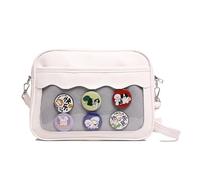 Bolsa de exhibición de pines transparente estilo japonés Itabag Trend Bandolera de piel sintética para estudiantes, escuela, bolsa de exhibición transparente, White