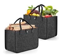 Bolsa de fieltro para la compra, 2 bolsas de fieltro, bolsa de fieltro grande, plegable, cesta de fieltro, bolsa de la compra para ir de compras, salir, juguetes, almacenamiento (39 x 26 x 20 cm, gris