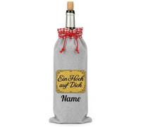 Bolsa de fieltro personalizada para botellas de vino y licores, con texto en inglés "Ein hoch auf Dich", elegante bolsa de regalo con borde rojo, 15 x 38 cm