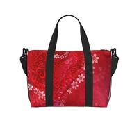 Bolsa de fin de semana con estampado de corazones rojos y flores para el día de San Valentín, bolsa de gimnasio, para mujeres y hombres, bolsa de viaje personal, color negro, talla única, Black, Talla