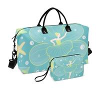Bolsa de fin de semana decorativa con diseño de animales oceánicos, estrellas de mar, hadas, Chartreuse para fin de semana, bolsa de gimnasio grande con bolsa de aseo para avión, viajes, bolsas