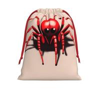 Bolsa de franela con cordón ajustable y estampado de una linda arañita roja, ideal para envolver regalos navideños o para cumpleaños.