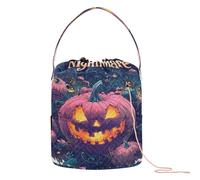 Bolsa de ganchillo de pesadilla de calabaza morada de Halloween, bolsa de ganchillo portátil para tejer aguja de tejer mochila de ganchillo