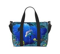 Bolsa de gimnasio 3D Underwater World Fish Dolphi grande de 16 pulgadas, ligera, bolsa de lona para viajes, deportes, bolsa de hospital para mamá, Black, Talla única