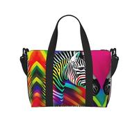 Bolsa de gimnasio colorida con estampado de cebra arcoíris para mujer, bolsa de viaje de fin de semana, bolsa de lona para artículos personales, Negro -, Talla única