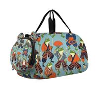 Bolsa de gimnasio con compartimento para zapatos, gran capacidad, diseño de ranas samuráis japonesas, color azul, bolsa de viaje para viajes, deportes, lona, fin de semana