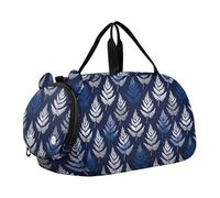 Bolsa de gimnasio con compartimento para zapatos, multifuncional, para viajes, deportes, fitness y entrenamiento, diseño de helecho neozelandés para niños, color plateado y azul marino