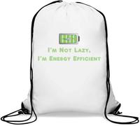 Bolsa de gimnasio con cordón ajustable «I'm not Lazy I'm Energy efficient», color blanco, White, Talla única
