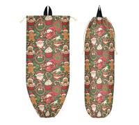 Bolsa de gimnasio con cordón y bolsillos con cremallera, saco deportivo para hombres, natación en la playa, Papá Noel y pan de jengibre, patrón navideño