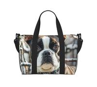 Bolsa de gimnasio con diseño de animales, lémur, flores, bolsa de viaje para hombres y mujeres, bolsa de viaje con compartimento para zapatos, bolsas de entrenamiento, Lovely Boston Terrier, Talla