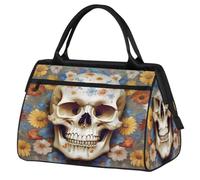 Bolsa de gimnasio con diseño de calavera colorida con margaritas florales para mujeres y hombres, bolsa de lona deportiva de viaje con funda para carrito, bolsa de gimnasio impermeable para fin de