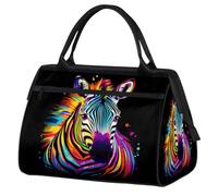 Bolsa de gimnasio con diseño de cebra arcoíris para hombres y mujeres, bolsa de lona impermeable para fin de semana, ligera, con estampado animal colorido