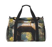 Bolsa de gimnasio con diseño de cuervo y pájaros, para hombres y mujeres, bolsa de noche con compartimento para zapatos, bolsas de viaje y entrenamiento, Puente cubierto Albany, Talla única, Bolsa de