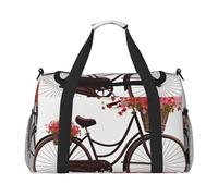Bolsa de gimnasio con diseño de gallo para hombres y mujeres, bolsa de noche con compartimento para zapatos, bolsas de viaje y entrenamiento, Bicicleta roja con flores, Talla única, Bolsa de viaje