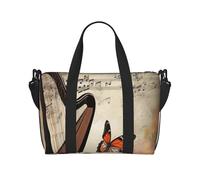 Bolsa de gimnasio con diseño de hojas de helecho natural para hombres y mujeres, bolsa de viaje con compartimento para zapatos, bolsas de entrenamiento, Arpa de mariposa, Talla única, Bolsa de viaje