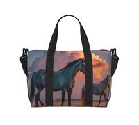 Bolsa de gimnasio con diseño de hojas y mariquitas, para hombres y mujeres, bolsa de viaje con compartimento para zapatos, bolsas de entrenamiento, Caballos rojos brillantes nubes, Talla única, Bolsa