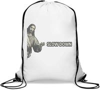 Bolsa de gimnasio con diseño de Jesucristo con texto en inglés "Slow Down", color blanco, White, Talla única