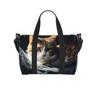 Bolsa de gimnasio con diseño de lémur de cola anillada para hombres y mujeres, bolsa de viaje con compartimento para zapatos, bolsas de entrenamiento, Gato descansando, Talla única, Bolsa de viaje