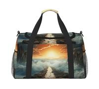 Bolsa de gimnasio con diseño de mariposas moradas para hombres y mujeres, bolsa de noche con compartimento para zapatos, bolsas de viaje y entrenamiento, Camino del mar dividido, Talla única, Bolsa de