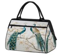 Bolsa de gimnasio con diseño de pavo real de flores blancas para hombres y mujeres, bolsa de viaje para deportes, impermeable, bolsa de fin de semana, bolsa ligera para equipaje de mano