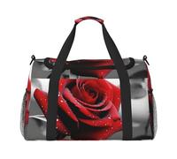 Bolsa de gimnasio con diseño de rosas rojas y negras para hombres y mujeres, bolsa de noche con compartimento para zapatos, bolsas de viaje y entrenamiento, Rosa roja blanca y negra, Talla única