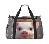 Bolsa de gimnasio con diseño de rosas rojas y negras para hombres y mujeres, bolsa de noche con compartimento para zapatos, bolsas de viaje y entrenamiento, Lindo cerdo., Talla única, Bolsa de viaje