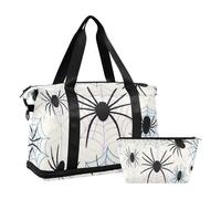 Bolsa de gimnasio con diseño de siluetas de telaraña, color beige, impermeable, Siluetas de tela de dibujos animados beige, 1 size