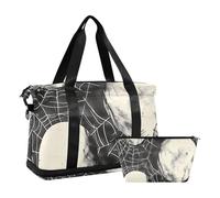 Bolsa de gimnasio con diseño de telaraña, color blanco y negro, con bolsa de aseo para entrenamiento, gran capacidad, blanco y negro, telaraña, 1 size