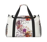 Bolsa de gimnasio con dos muñecos de nieve juntos para hombres y mujeres, bolsa de noche con compartimento para zapatos, bolsas de viaje y entrenamiento, Nota musical floral, Talla única, Bolsa de