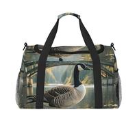 Bolsa de gimnasio con escena de nieve de invierno para hombres y mujeres, bolsa de noche con compartimento para zapatos, bolsas de viaje y entrenamiento, Wild Goose By the Bridge, Talla única, Bolsa