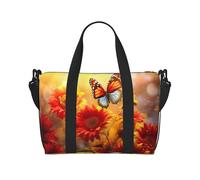 Bolsa de gimnasio con estampado 3 de girasoles amarillos con mariposas rojas para mujer, bolsa de viaje para fin de semana, bolsa de viaje para artículos personales, Negro -, Talla única