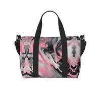 Bolsa de gimnasio con estampado artístico gris mármol de tinta abstracta rosa para mujer, bolsa de fin de semana, bolsa de artículos personales, bolsa de hombro para mujeres y hombres, Negro -, Talla