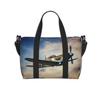 Bolsa de gimnasio con estampado de avión de la Segunda Guerra Mundial para mujer, bolsa de viaje de fin de semana, bolsa de viaje para artículos personales, Negro -, Talla única