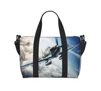 Bolsa de gimnasio con estampado de avión de la Segunda Guerra Mundial para mujer, bolsa de viaje para fin de semana, bolsa de viaje para artículos personales, Negro -, Talla única