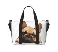 Bolsa de gimnasio con estampado de bulldog francés para mujer, bolsa de fin de semana, bolsa de artículos personales, bolsa de hombro para mujeres y hombres, Negro -, Talla única