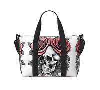 Bolsa de gimnasio con estampado de calavera con flores en horquilla, bolsa cruzada de viaje de fin de semana, adecuada para viajes de negocios