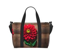 Bolsa de gimnasio con estampado de dalia roja de madera para mujer, bolsa de viaje para fin de semana, bolsa de viaje para artículos personales, Negro -, Talla única