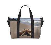Bolsa de gimnasio con estampado de estrellas de mar y conchas de mar para mujer, bolsa de fin de semana, bolsa de artículos personales, bolsa de hombro para mujeres y hombres, Negro -, Talla única